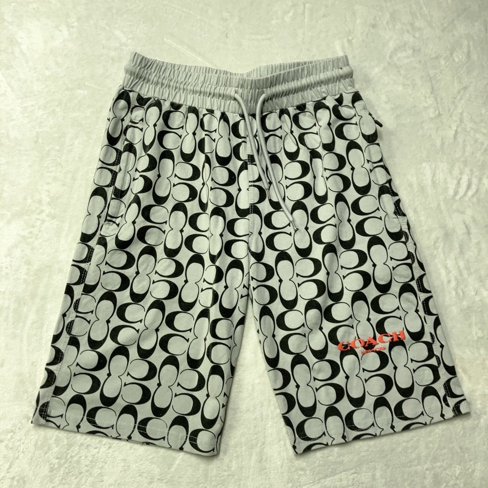 Coach Signature Monogram Logo All Over Print Sweat Shorts Gray Black‎ Mens Large